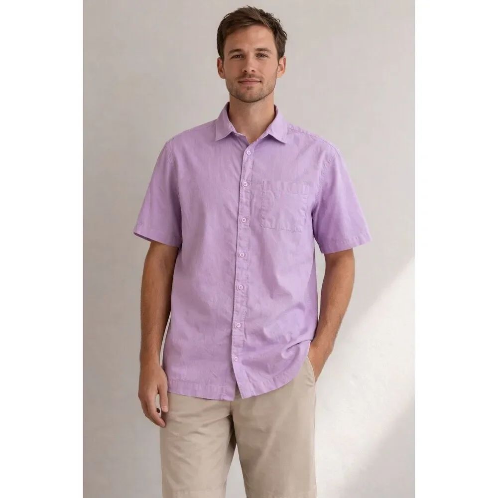 H&M Relaxed Fit Lilac Purple Short Sleeve Button Up Shirt M